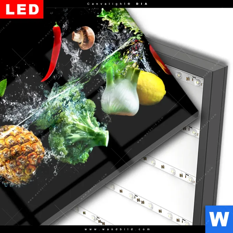 Wechselmotiv Acrylglas Canvalight® DIA | Obst & Gemüse - Splash-Moment | Querformat