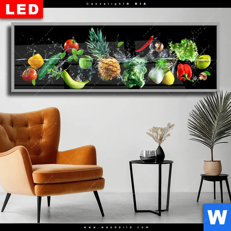 Wechselmotiv Acrylglas Canvalight® DIA | Obst & Gemüse - Splash-Moment | Panorama