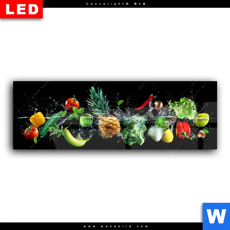 Wechselmotiv Acrylglas Canvalight® DIA | Obst & Gemüse - Splash-Moment | Panorama