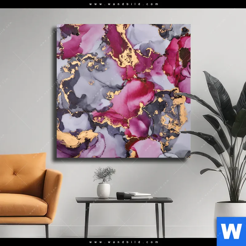 Leinwandbild | Farbfluss in Purpur und Gold | Quadrat