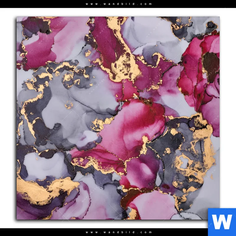 Leinwandbild | Farbfluss in Purpur und Gold | Quadrat
