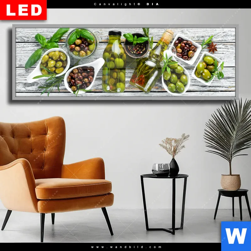 Wechselmotiv Acrylglas Canvalight® DIA | Mediterrane Olivenvielfalt | Panorama
