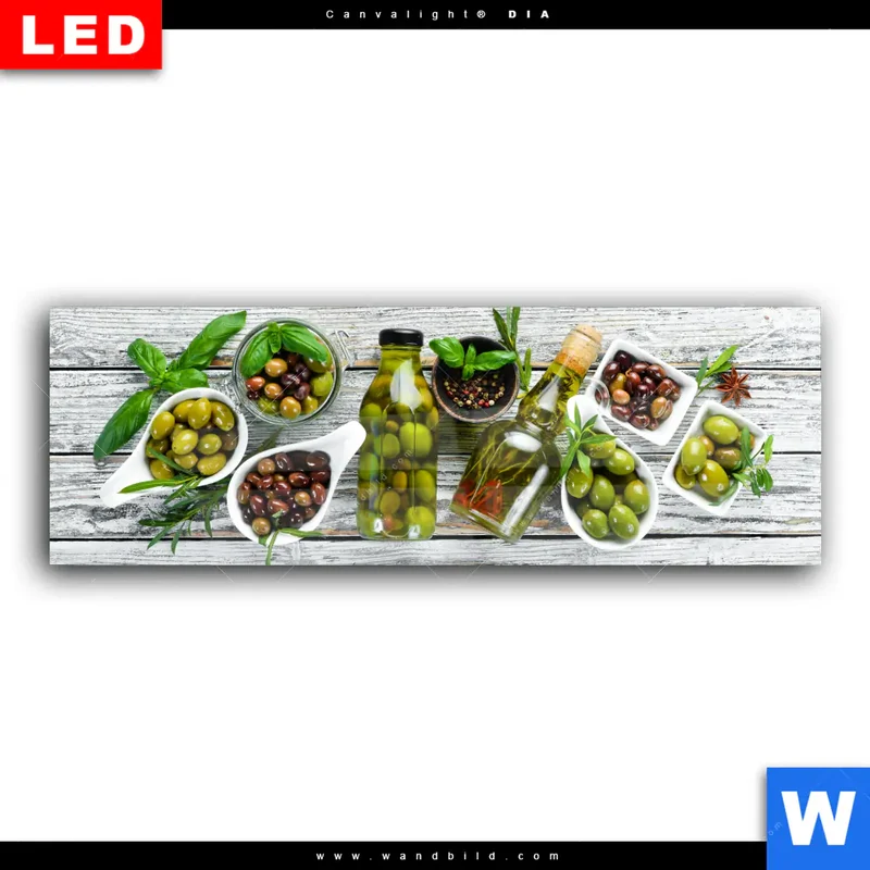Wechselmotiv Acrylglas Canvalight® DIA | Mediterrane Olivenvielfalt | Panorama
