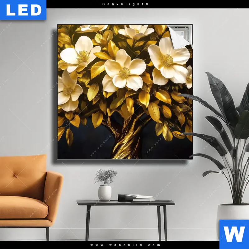 Canvalight® Leuchtbild | Blütenbaum im Luxusdesign | Quadrat