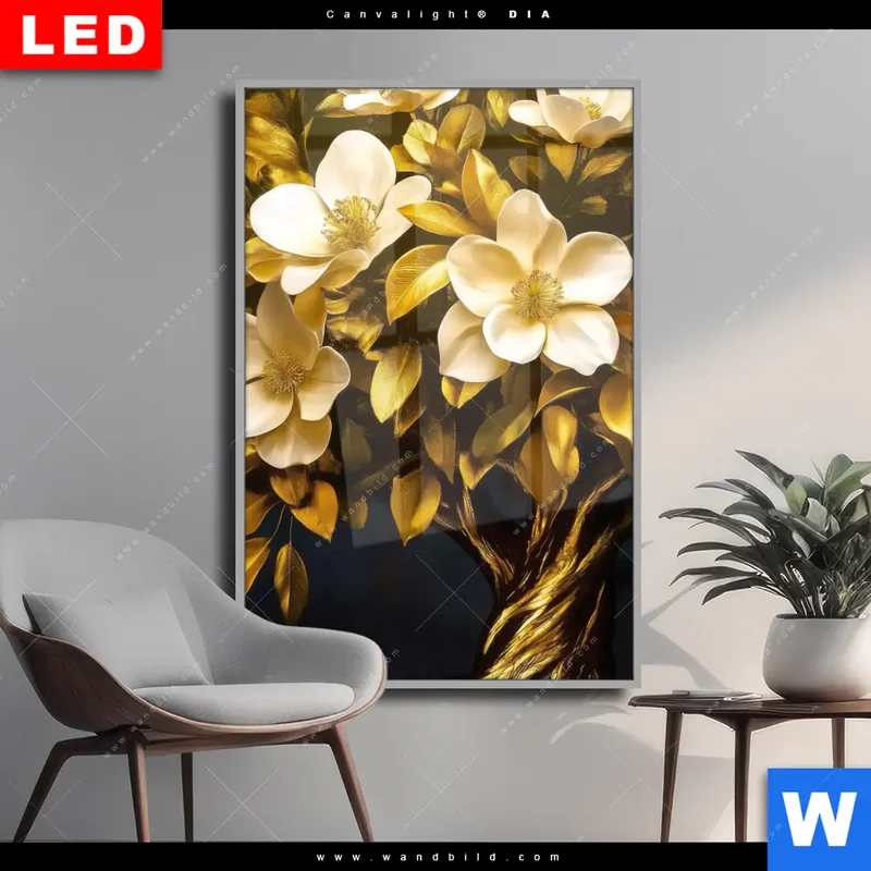 Wechselmotiv Acrylglas Canvalight® DIA | Blütenbaum im Luxusdesign | Hochformat