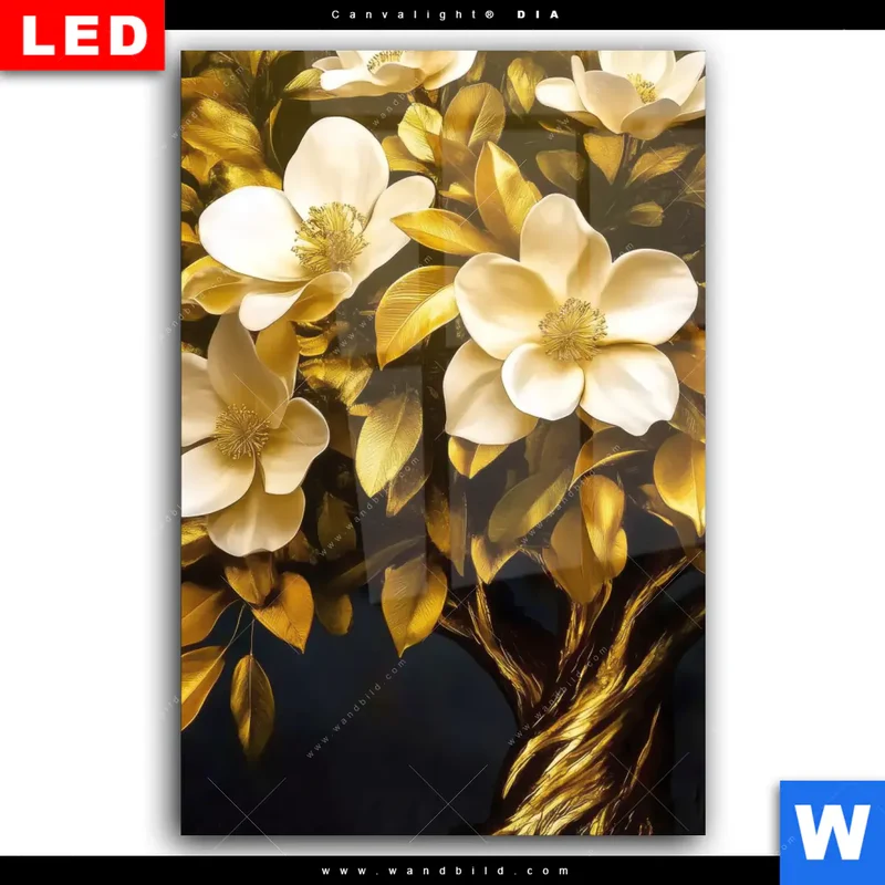 Wechselmotiv Acrylglas Canvalight® DIA | Blütenbaum im Luxusdesign | Hochformat
