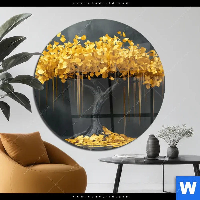 Acrylglasbild | Goldener Lebensbaum | Rund