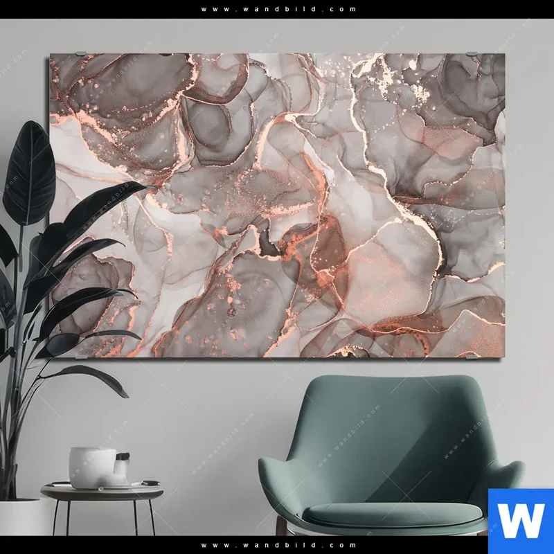Aluminiumbild gebürstet | Fluid Art in edlen Metallic-Tönen | Querformat