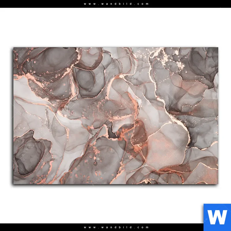 Aluminiumbild gebürstet | Fluid Art in edlen Metallic-Tönen | Querformat