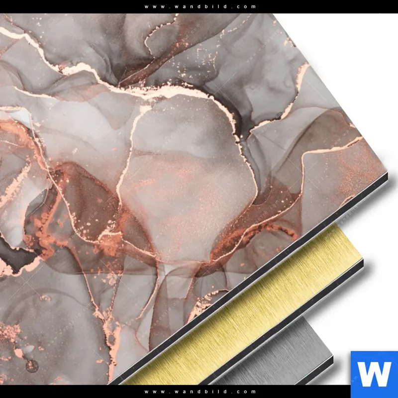 Aluminiumbild gebürstet | Fluid Art in edlen Metallic-Tönen | Querformat