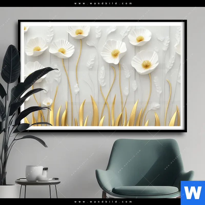 Poster | Florale Leichtigkeit mit Goldglanz | Querformat