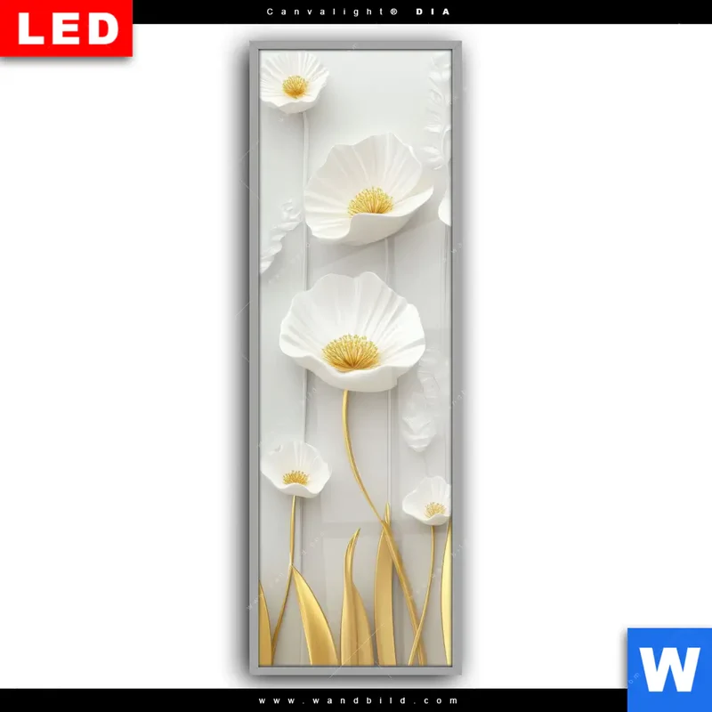 Leuchtbild Acrylglas Canvalight® DIA | Florale Leichtigkeit mit Goldglanz | Schmal