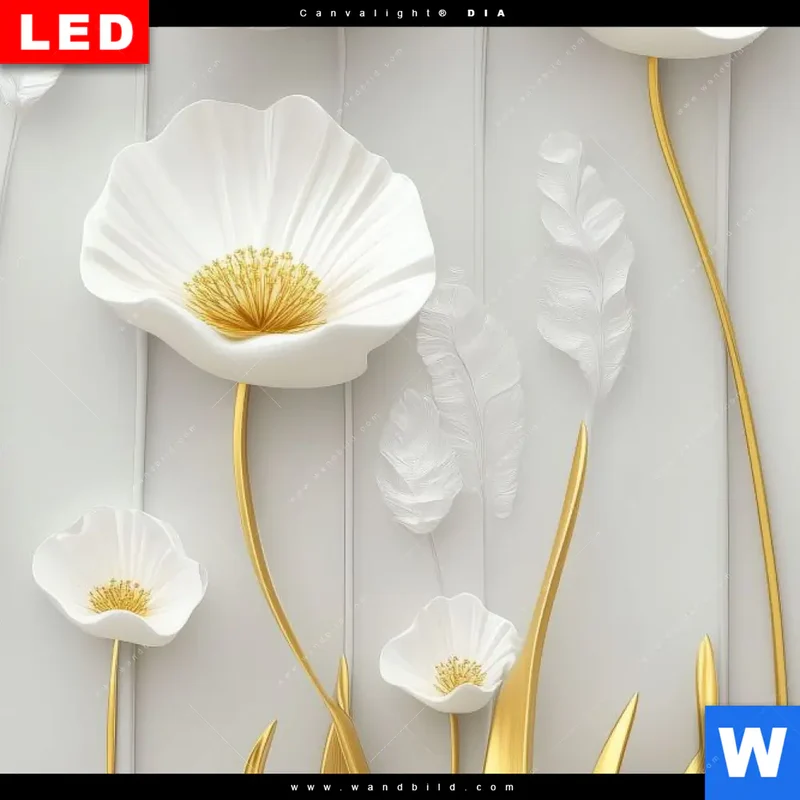 Leuchtbild Acrylglas Canvalight® DIA | Florale Leichtigkeit mit Goldglanz | Schmal