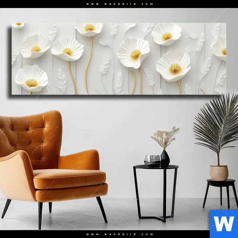 Leinwandbild | Florale Leichtigkeit mit Goldglanz | Panorama