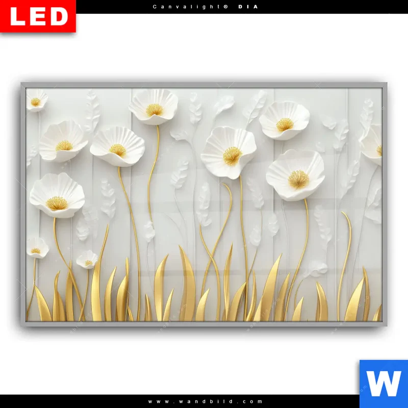 Leuchtbild Acrylglas Canvalight® DIA | Florale Leichtigkeit mit Goldglanz | Querformat