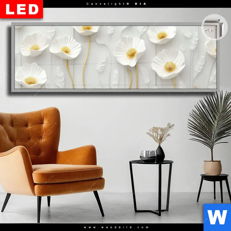 Leuchtbild Acrylglas Canvalight® DIA | Florale Leichtigkeit mit Goldglanz | Panorama