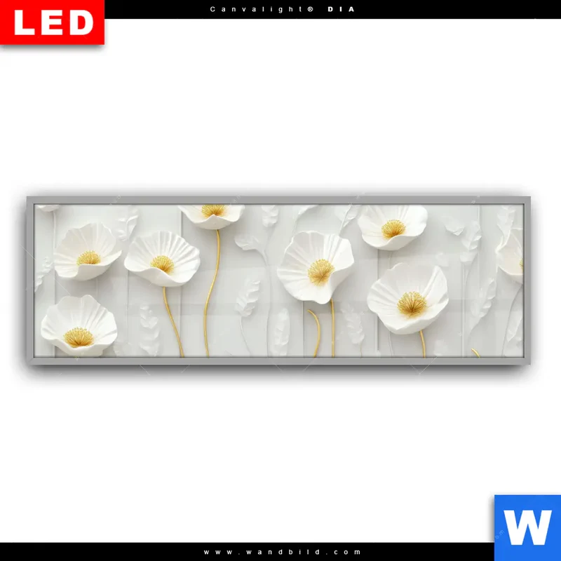 Leuchtbild Acrylglas Canvalight® DIA | Florale Leichtigkeit mit Goldglanz | Panorama