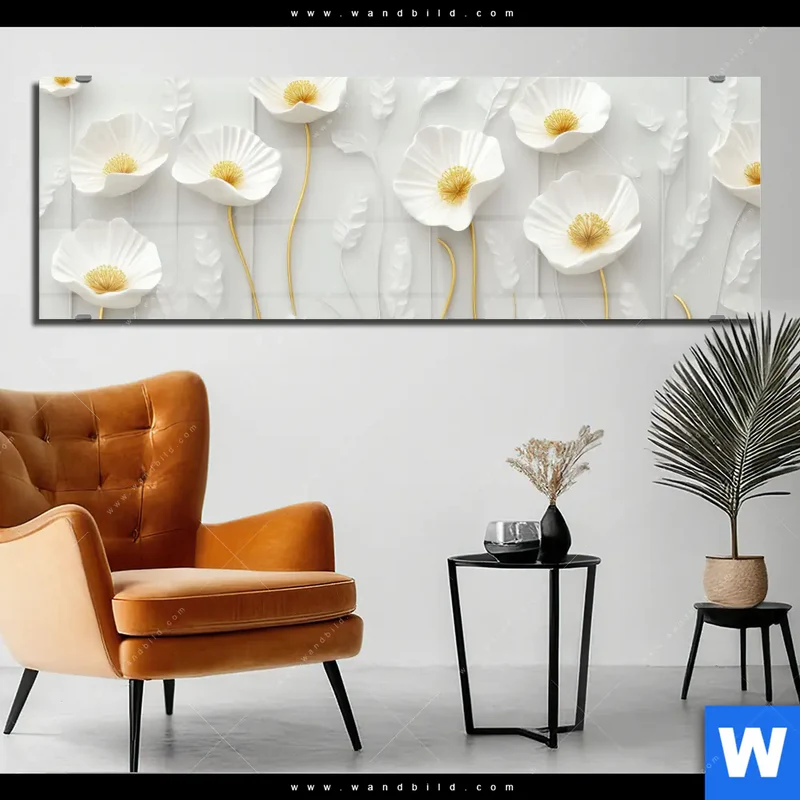 Acrylglasbild | Florale Leichtigkeit mit Goldglanz | Panorama