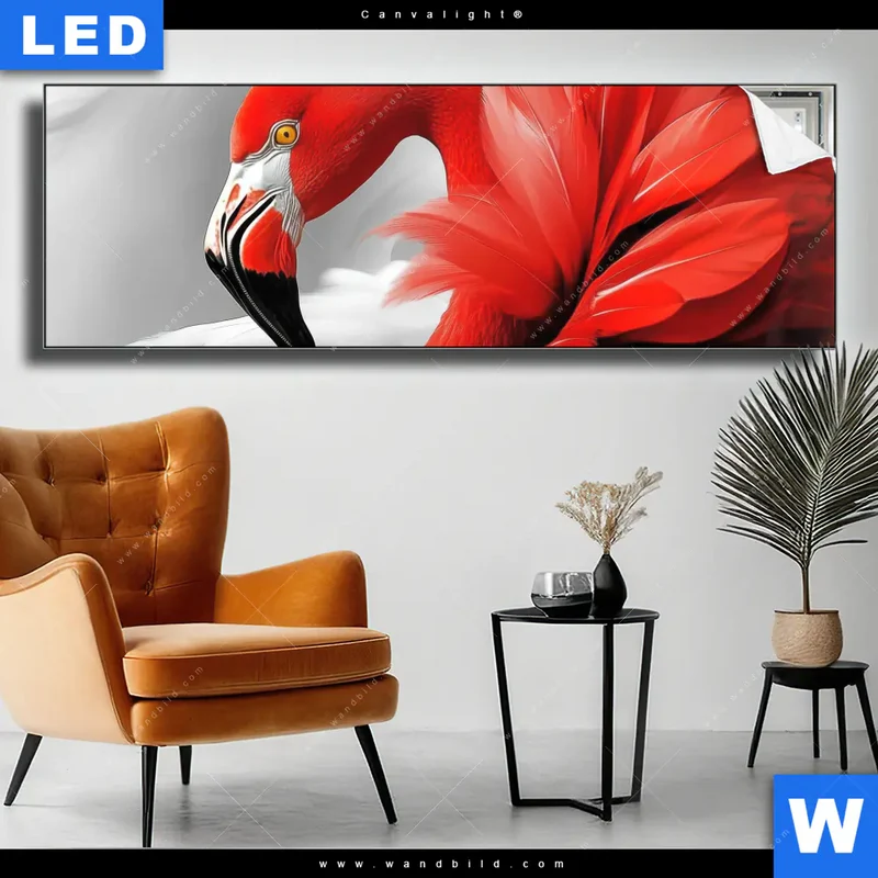 Canvalight® Leuchtbild | Roter Flamingo | Panorama