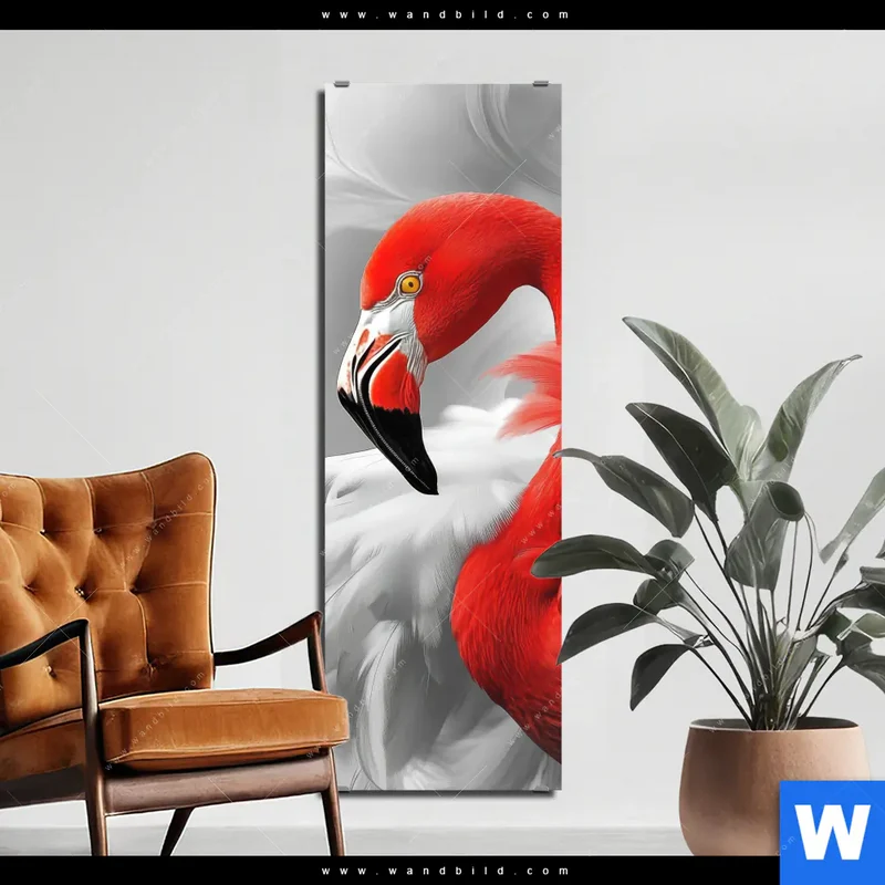 Aluminiumbild gebürstet | Roter Flamingo | Schmal