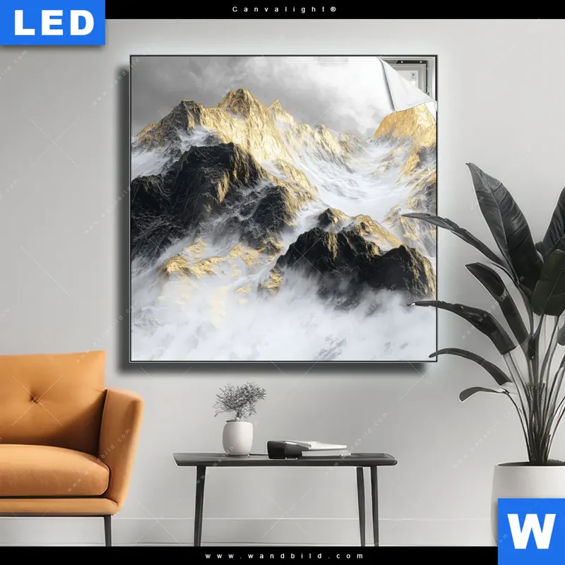 Canvalight® Leuchtbild | Stille der goldenen Berge | Quadrat