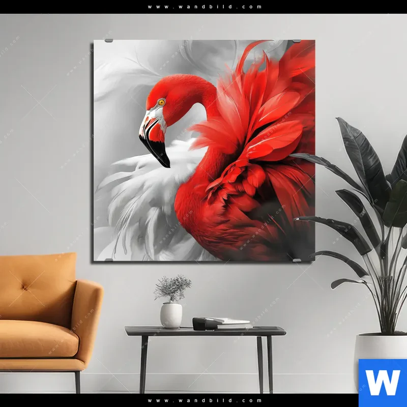 Aluminiumbild gebürstet | Roter Flamingo | Quadrat