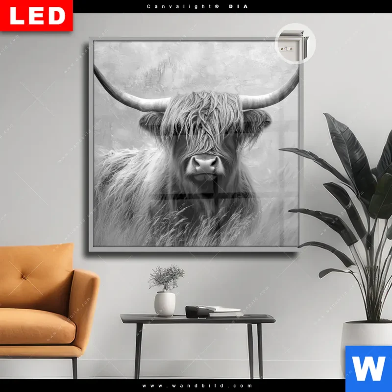 Leuchtbild Acrylglas Canvalight® DIA | Hochlandrind - Majestätische Hörner | Quadrat