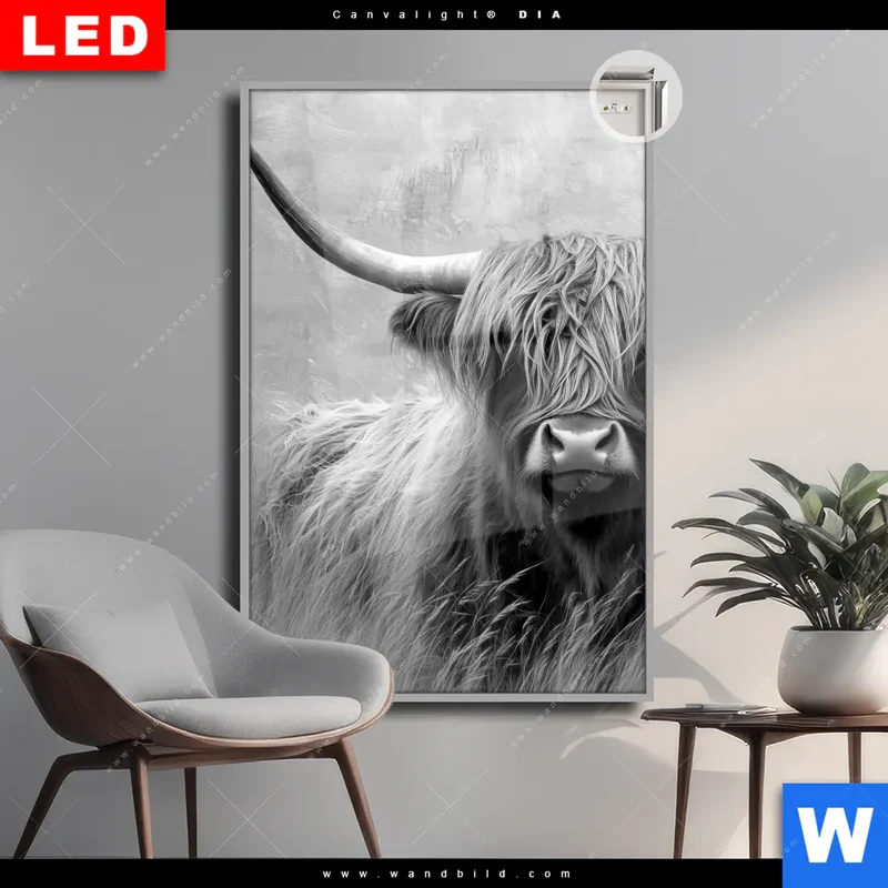 Leuchtbild Acrylglas Canvalight® DIA | Hochlandrind - Majestätische Hörner | Hochformat