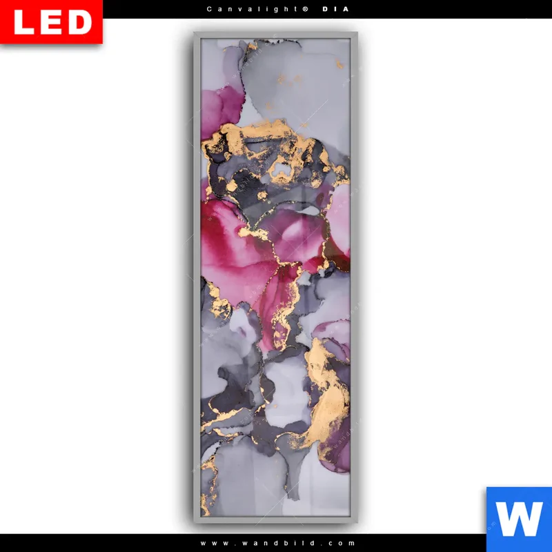 Leuchtbild Acrylglas Canvalight® DIA | Farbfluss in Purpur und Gold | Schmal
