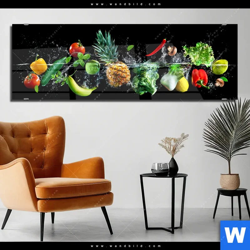 Acrylglasbild | Obst & Gemüse - Splash-Moment | Panorama