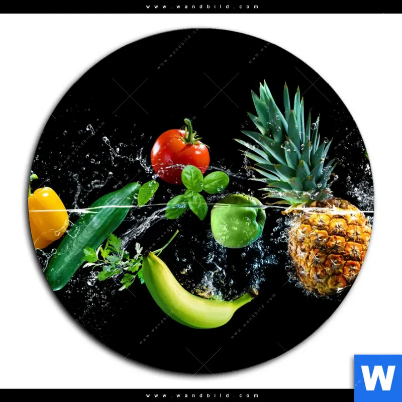 Aluminiumbild gebürstet | Obst & Gemüse - Splash-Moment | Rund