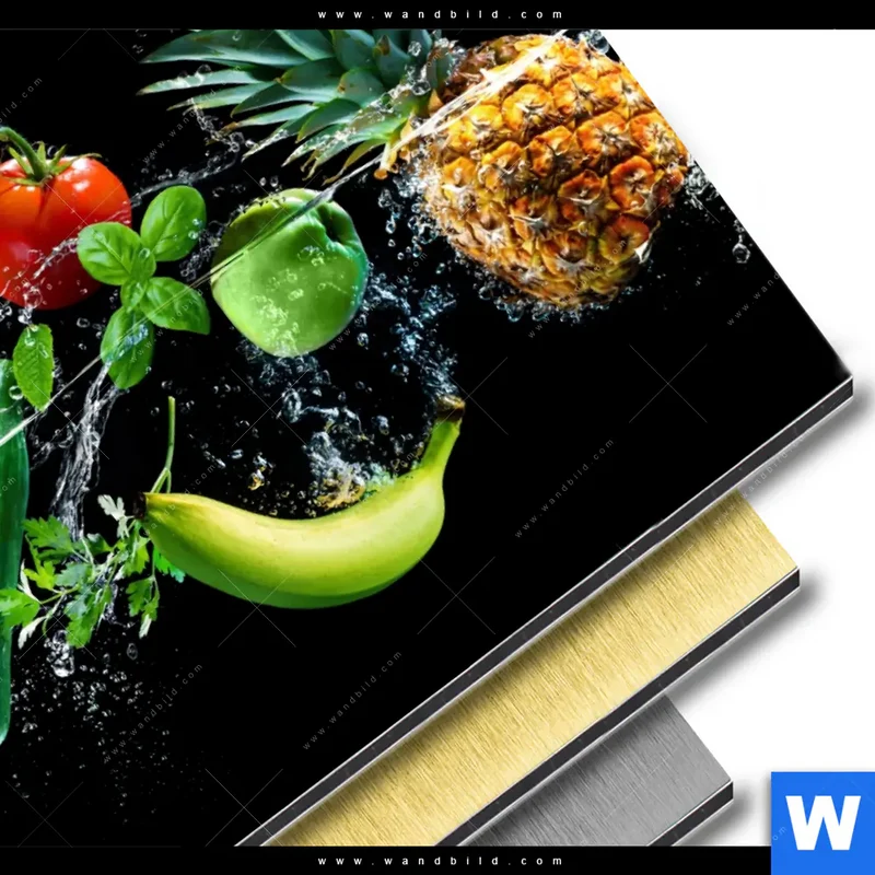 Aluminiumbild gebürstet | Obst & Gemüse - Splash-Moment | Rund