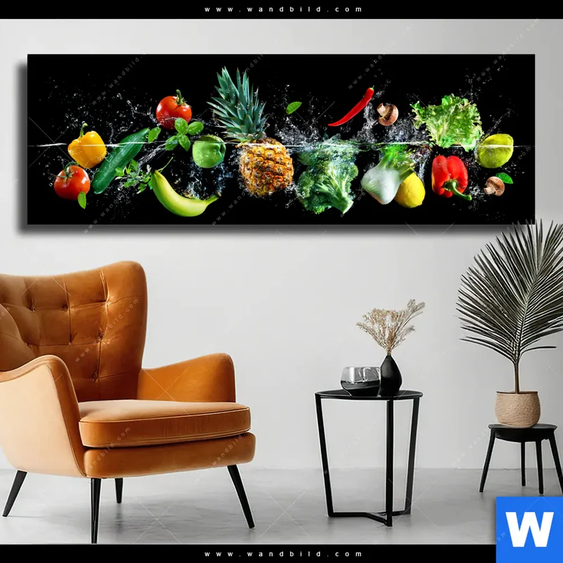 Leinwandbild | Obst & Gemüse - Splash-Moment | Panorama