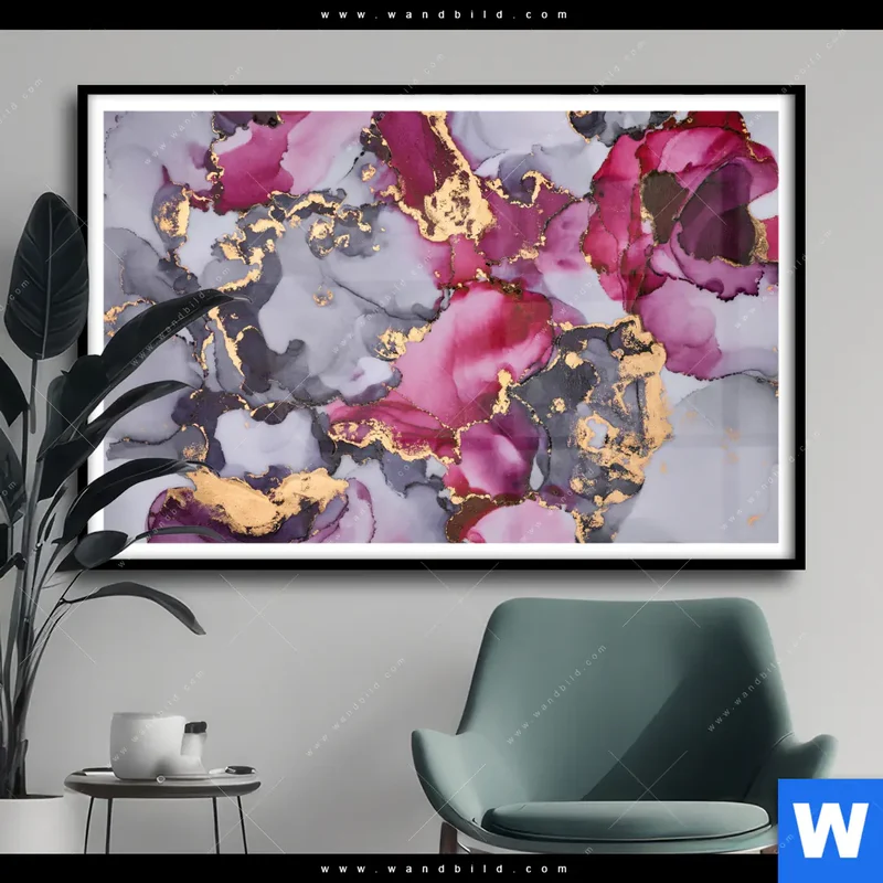 Poster | Farbfluss in Purpur und Gold | Querformat