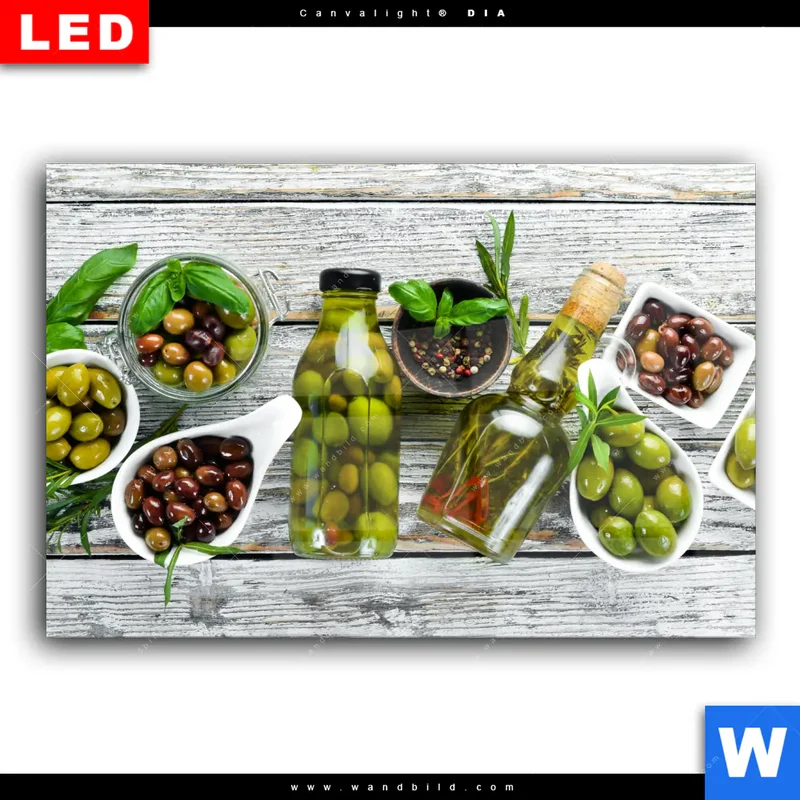 Wechselmotiv Acrylglas Canvalight® DIA | Mediterrane Olivenvielfalt | Querformat