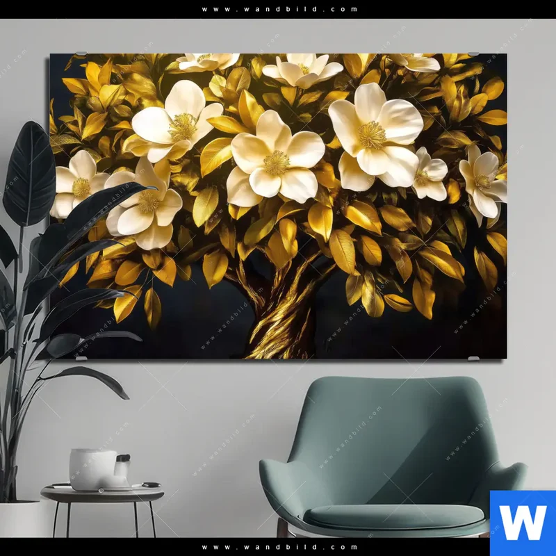Alu-Dibond Bild | Blütenbaum im Luxusdesign | Querformat