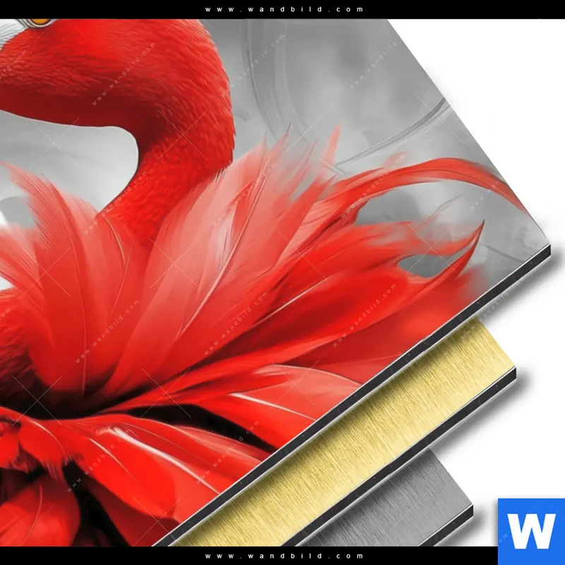 Aluminiumbild gebürstet | Roter Flamingo | Hochformat