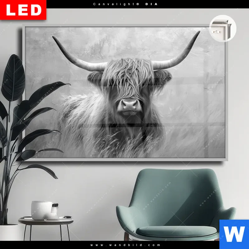 Leuchtbild Acrylglas Canvalight® DIA | Hochlandrind - Majestätische Hörner | Querformat