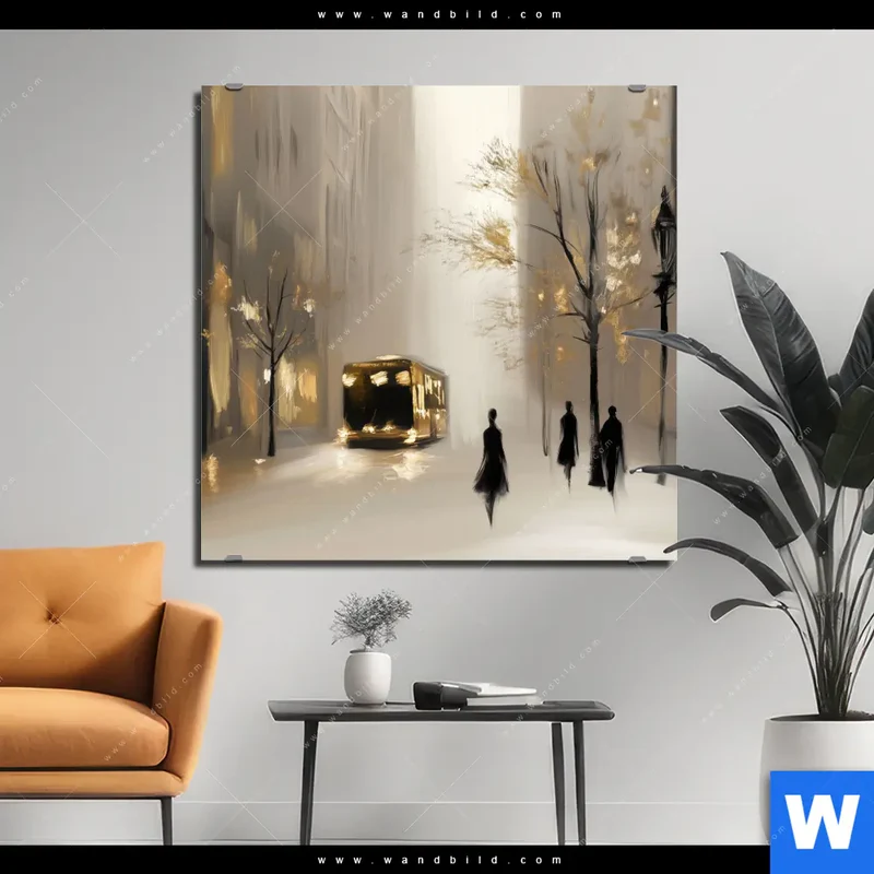 Aluminiumbild gebürstet | Goldene Stille der Großstadt | Quadrat