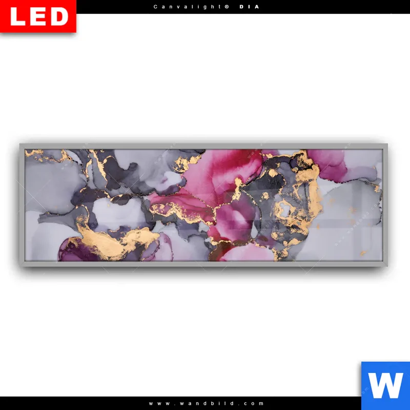 Leuchtbild Acrylglas Canvalight® DIA | Farbfluss in Purpur und Gold | Panorama