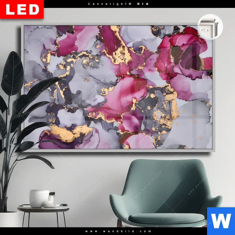 Leuchtbild Acrylglas Canvalight® DIA | Farbfluss in Purpur und Gold | Querformat