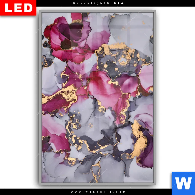 Leuchtbild Acrylglas Canvalight® DIA | Farbfluss in Purpur und Gold | Hochformat