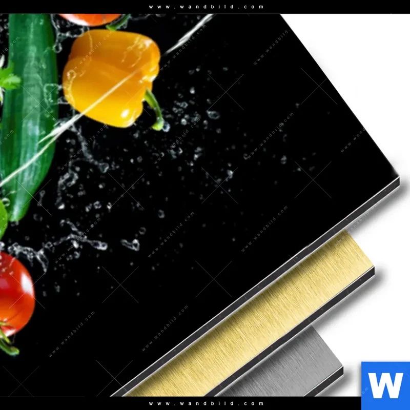 Aluminiumbild gebürstet | Obst & Gemüse - Splash-Moment | Schmal