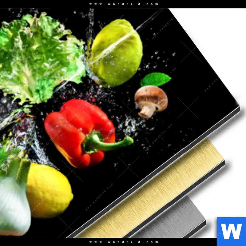 Aluminiumbild gebürstet | Obst & Gemüse - Splash-Moment | Panorama