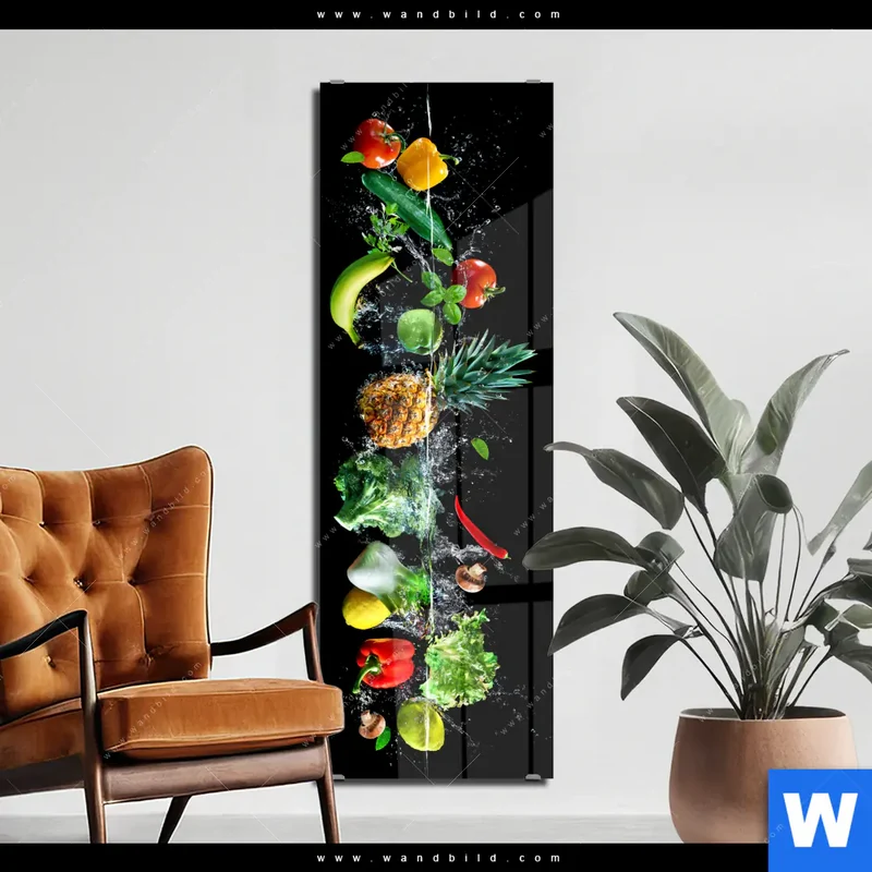 Acrylglasbild | Obst & Gemüse - Splash-Moment | Schmal