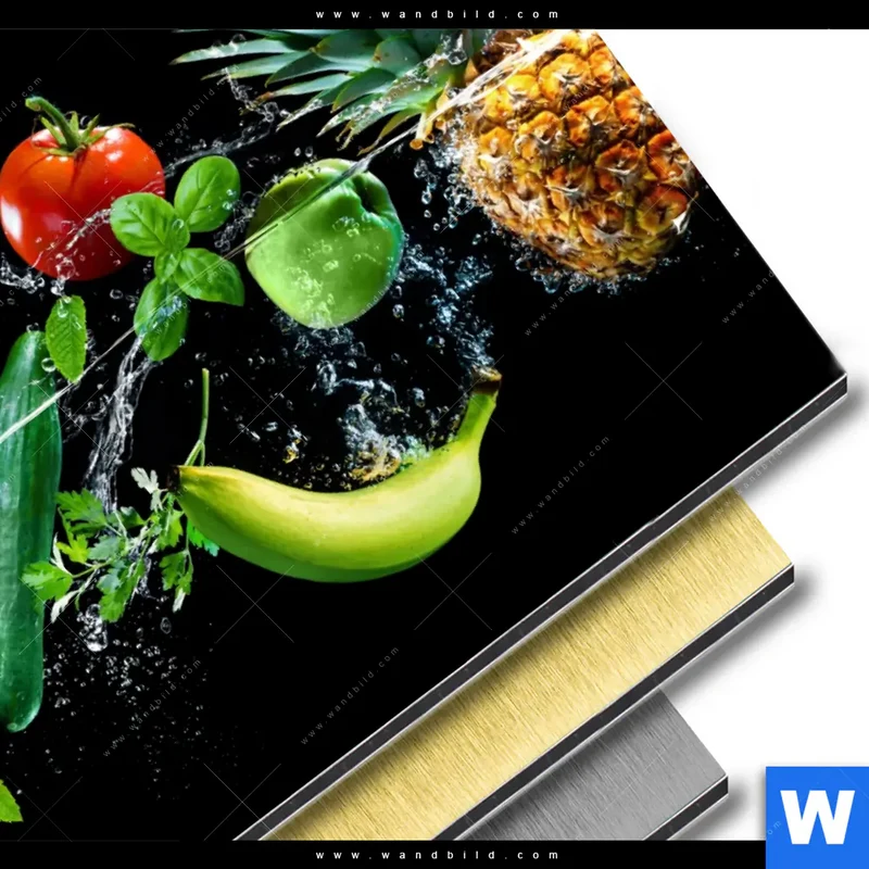 Aluminiumbild gebürstet | Obst & Gemüse - Splash-Moment | Quadrat