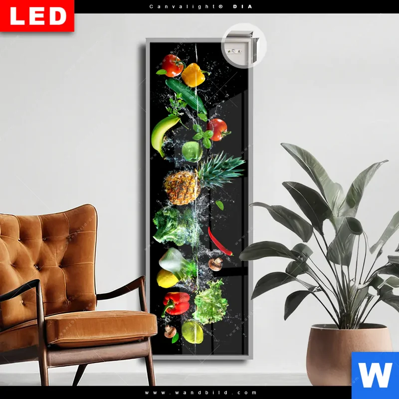 Leuchtbild Acrylglas Canvalight® DIA | Obst & Gemüse - Splash-Moment | Schmal