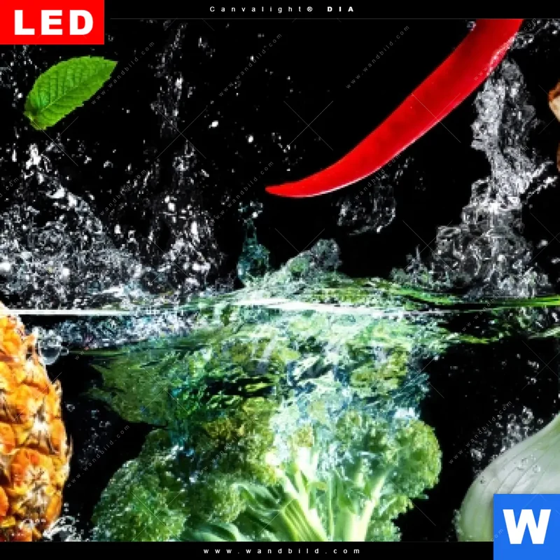 Leuchtbild Acrylglas Canvalight® DIA | Obst & Gemüse - Splash-Moment | Schmal