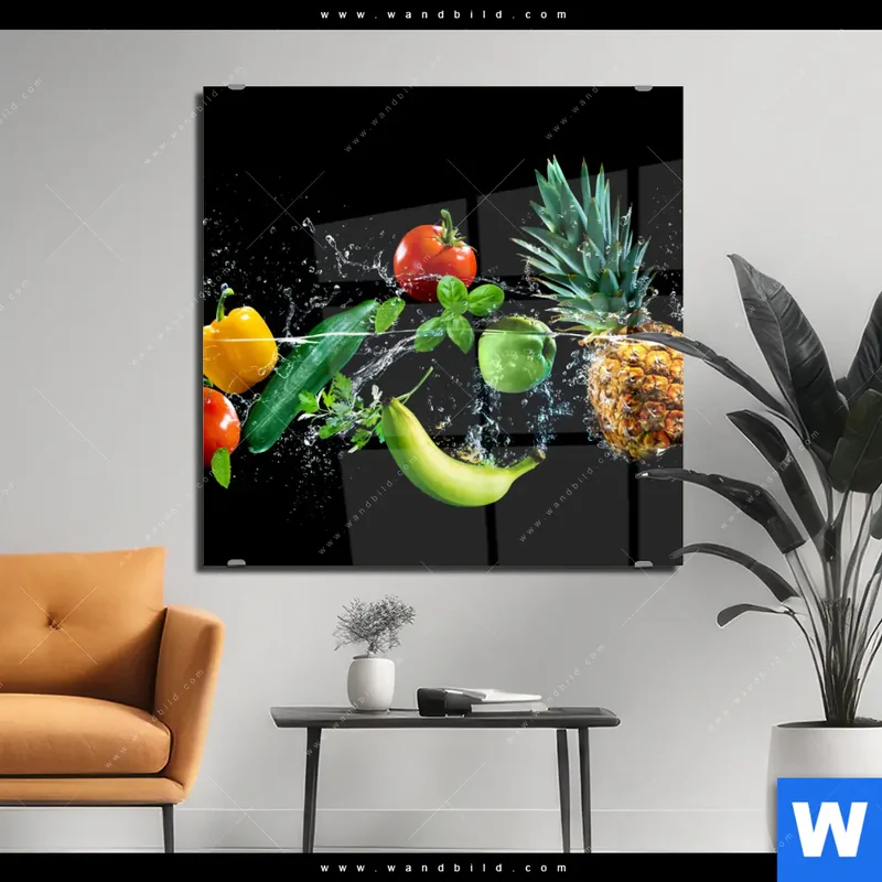 Acrylglasbild | Obst & Gemüse - Splash-Moment | Quadrat