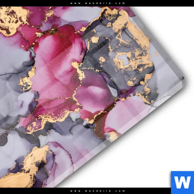 Acrylglasbild | Farbfluss in Purpur und Gold | Quadrat